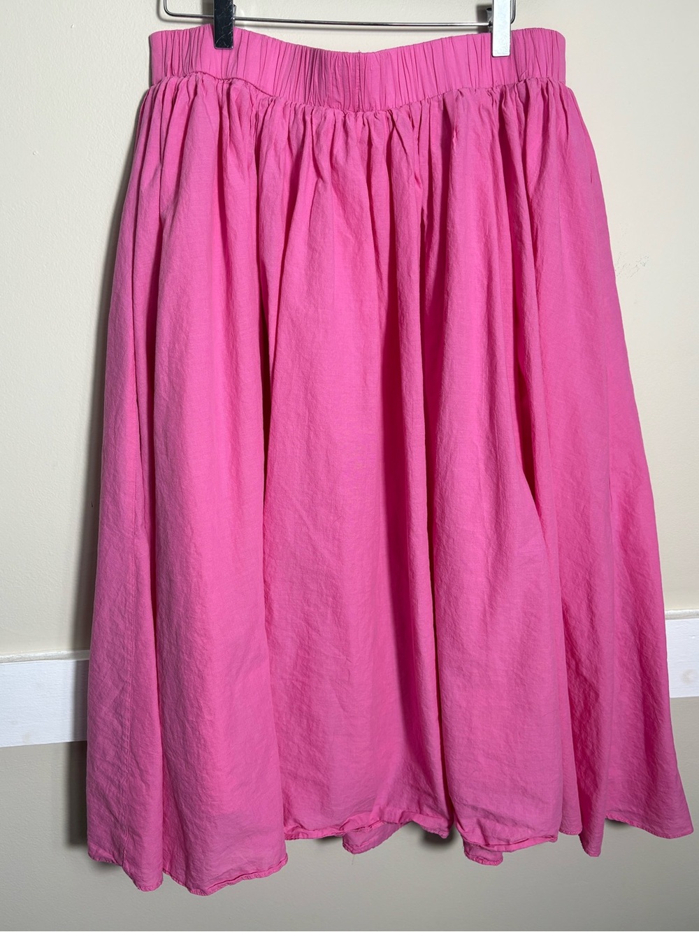 Farmers Market Pink Cotton Midi Skirt Full Gathered Cottagecore Lined L - Picture 4 of 9